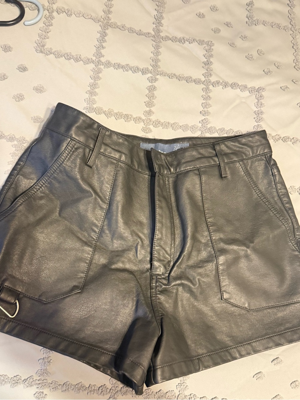 Women's Black Faux Leather Bermuda Shorts with Utility D-Ring